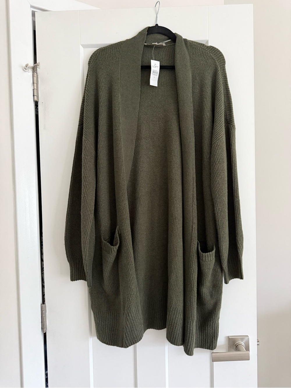 LOFT Olive Green Open-Front Pocket Cardigan